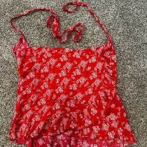 Yellow Crop Top and Red Floral Skirt